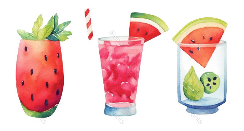 西瓜图片,清新元素,夏天PNG,插画免抠素材
